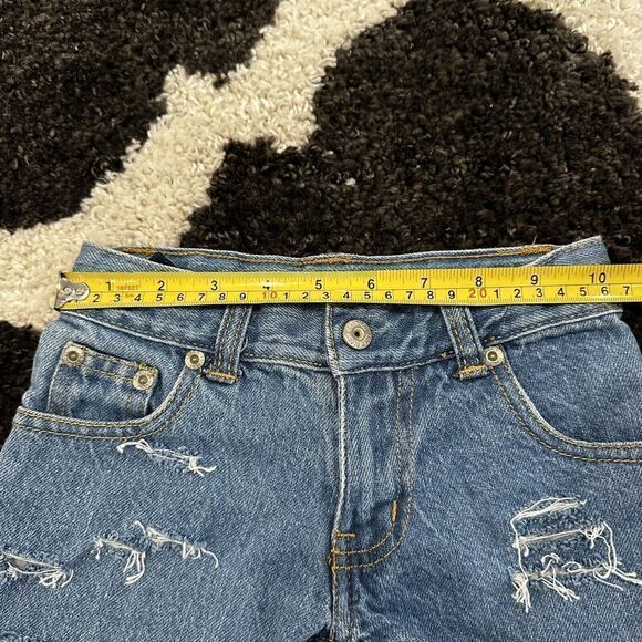 Girls Size 7 Blue Jean Cut Off Denim Shorts Distressed Ripped Pocket - Picture 9 of 10